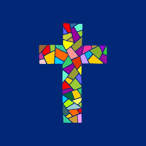 Krzyżu Pana Zbawiciela Jezusa Chrystusa Wykonany Technice Mozaiki Ręcznie Rysowane — Wektor stockowy