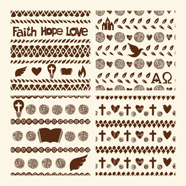 Vector set of hand drawn christian seamless pattern made with ink. Freehand textures for fabric, polygraphy, web design. — Stock Illustration Vector Set Hand Drawn Christian Seamless Pattern Made Ink Freehand Stock Vector
