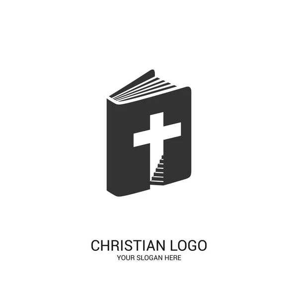 Christian Church Logo Bible Symbols Bible Cross Steps Leading God — Stock Vector