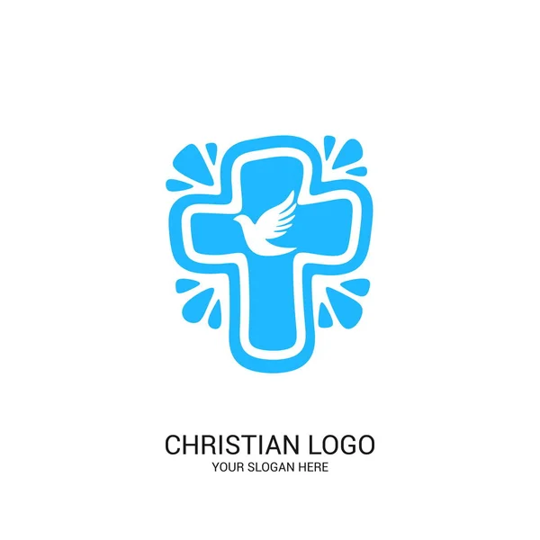 Chrześcijański Kościół Logo Symbole Biblijne Gołąb Tle Krzyża — Wektor stockowy