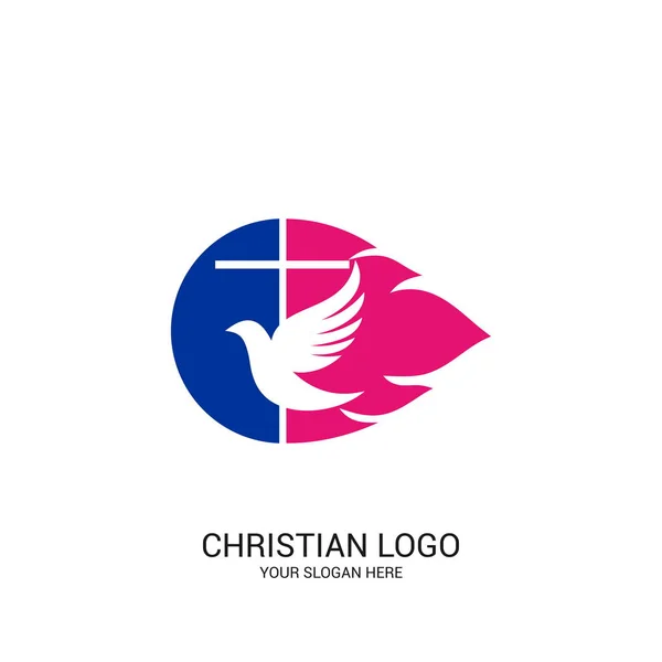 Křesťanské Církevní Logo Bibli Symboly Holubice Plamen Jsou Symboly Ducha — Stockový vektor