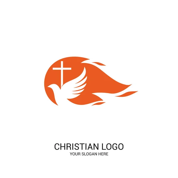 Logo Église Chrétienne Symboles Bibliques Colombe Flamme Sont Les Symboles — Image vectorielle