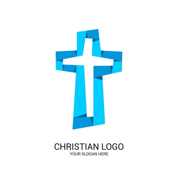Křesťanské Církevní Logo Bibli Symboly Kříž Ježíše Krista Barevné Stuhy — Stockový vektor
