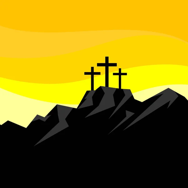 Easter Illustration Three Crosses Calvary — Stock Vector