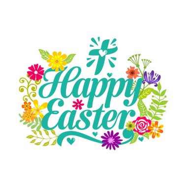 Happy easter. Lettering and graphic elements. Cross of Jesus Christ. clipart