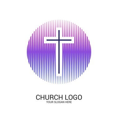 Kilise logosu ve Hıristiyan sembolleri. Kurtarıcı İsa Mesih'in Çapraz ve geometrik soyut semboller.