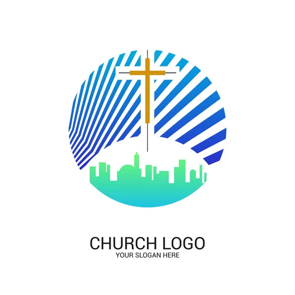 Logo Církve Křesťanské Symboly Kříž Spasitele Ježíše Krista Geometrických Abstraktních — Stockový vektor