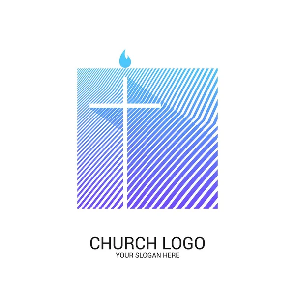 Logo Církve Křesťanské Symboly Kříž Spasitele Ježíše Krista Geometrických Abstraktních — Stockový vektor
