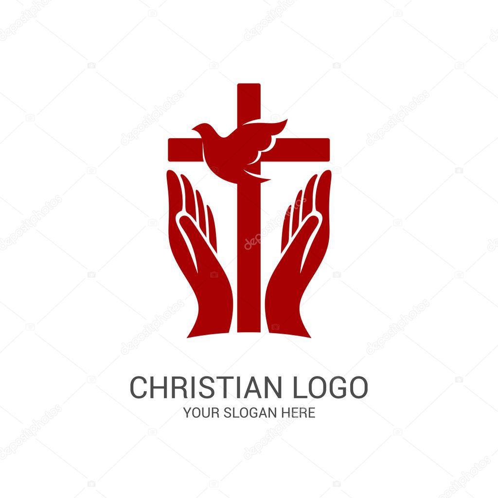 Church logo and biblical symbols. The unity of believers in Jesus Christ, the worship of God, participation in the evening of the Lord and the reading of the Holy Scriptures.