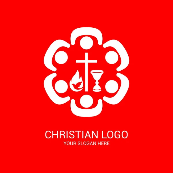 Church Logo Biblical Symbols Unity Believers Jesus Christ Worship God — Stock Vector