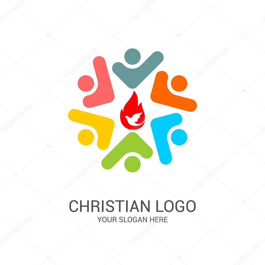 Church logo and biblical symbols. The unity of believers in Jesus Christ, the worship of God, participation in the evening of the Lord and the reading of the Holy Scriptures.