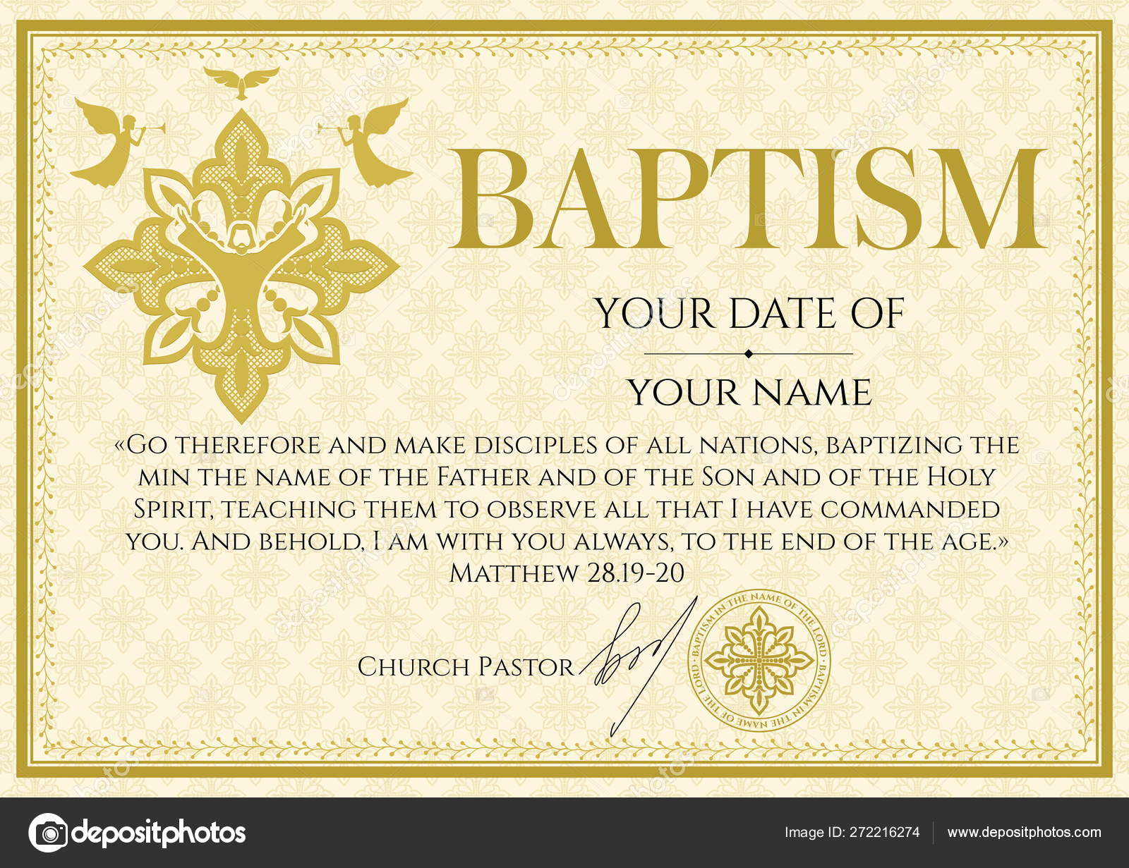 Postcard Christian Baptism Invitation Congratulation Certificate Pertaining To Christian Baptism Certificate Template