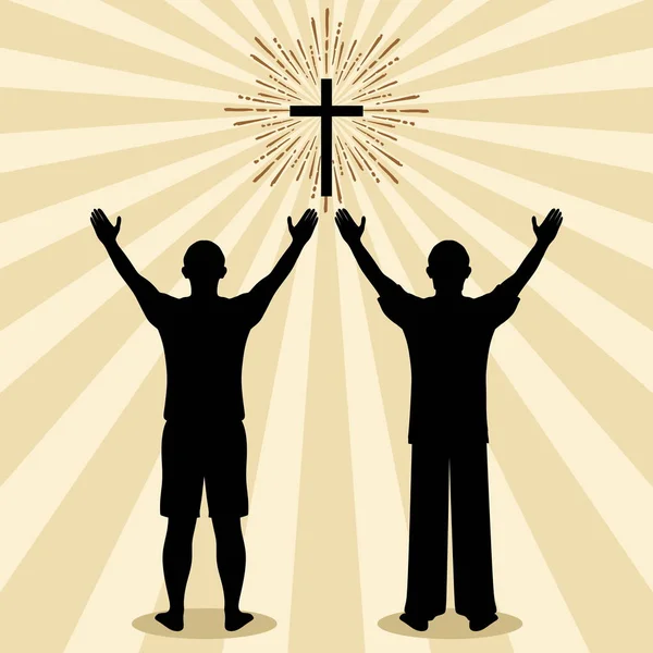 Silhouette Homme Tourné Vers Dieu Avec Prière Adoration — Image vectorielle