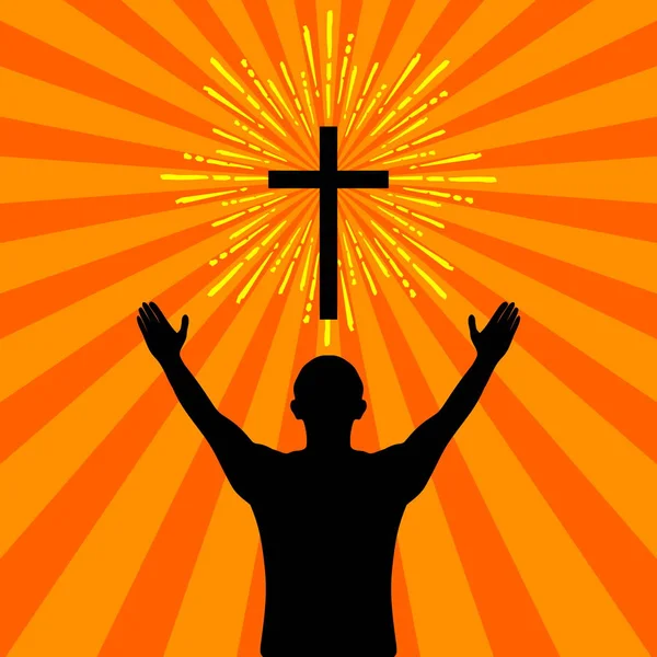 Silhouette Uomo Volse Dio Con Preghiera Adorazione — Vettoriale Stock