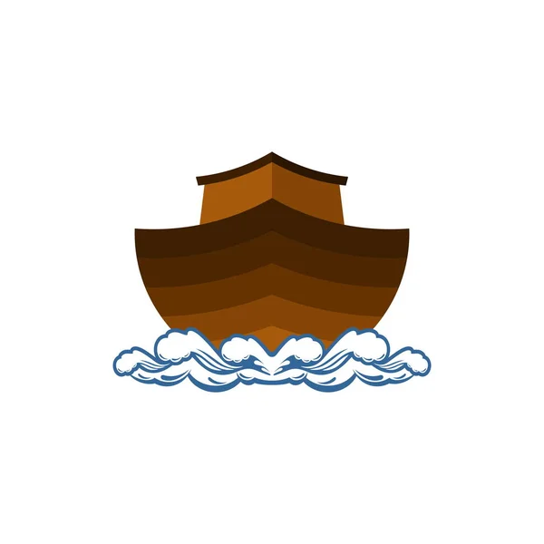 Логотип Ноева Ковчега Корабль Спасения Животных Людей Потопа Библейская Иллюстрация — стоковый вектор