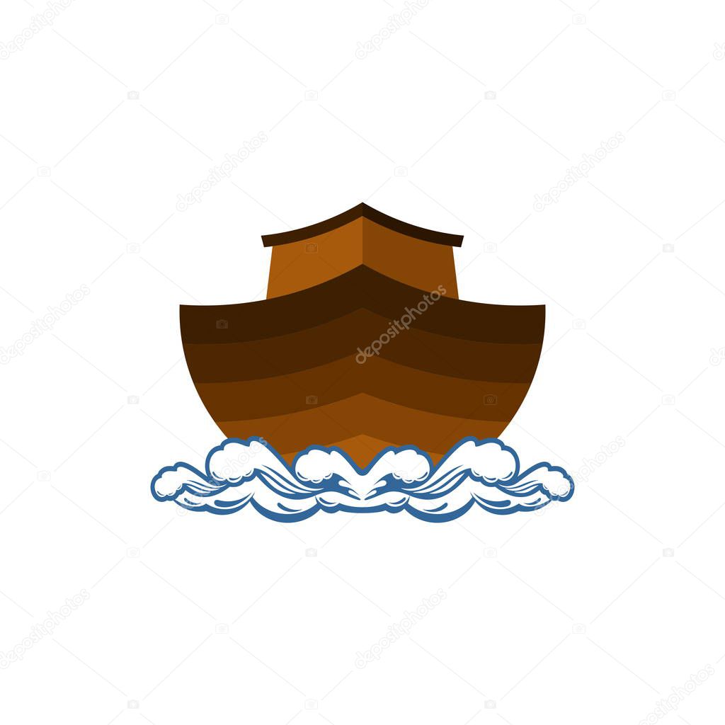 Logo of Noah's Ark. Ship to rescue animals and people from the Flood. Biblical illustration.