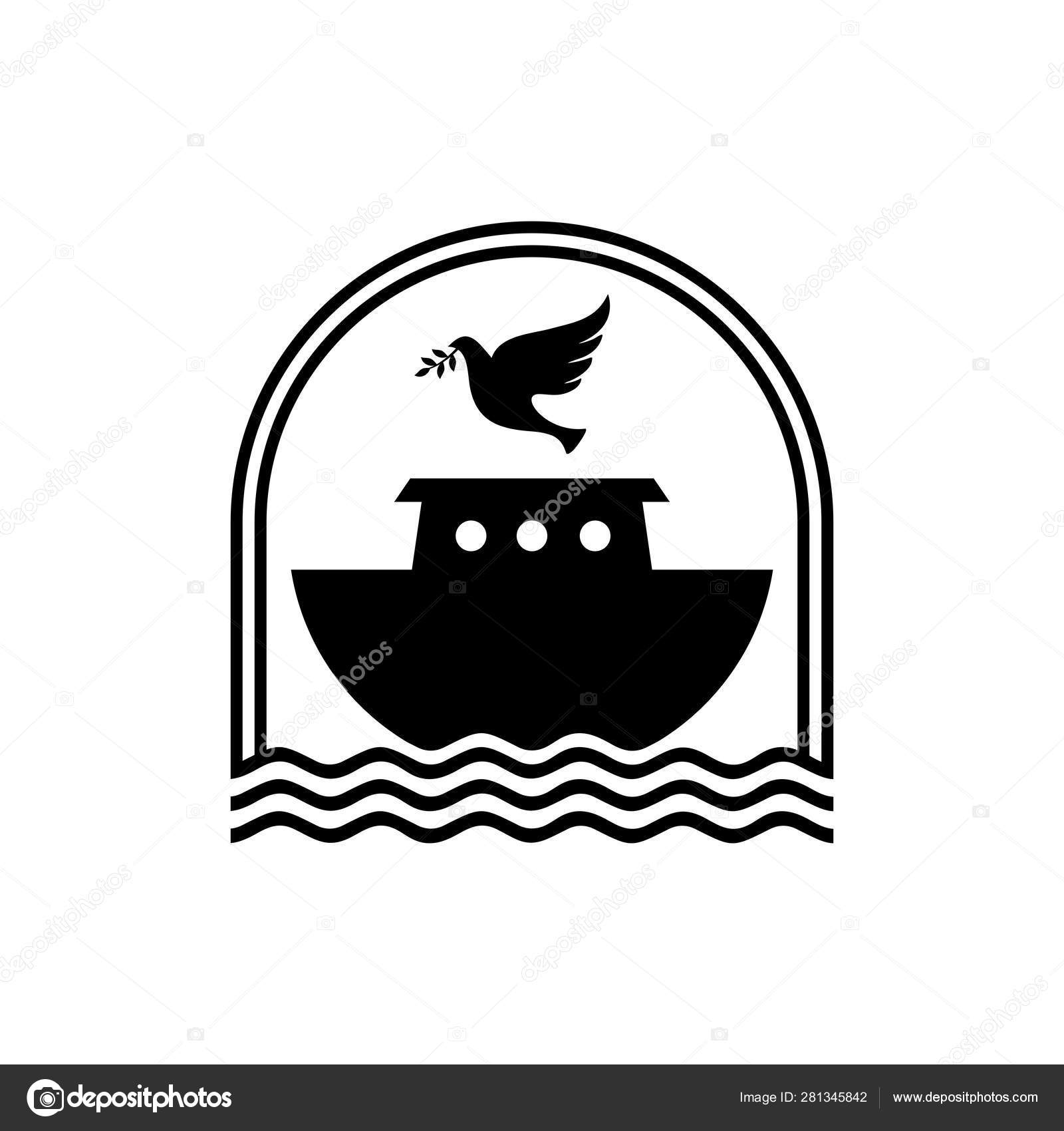 Logo Noah's Ark Dove Branch Olive Ship Rescue Animals People Stock