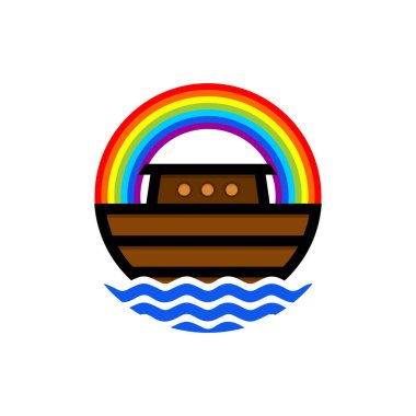 Nuh'un Gemisi Gökkuşağı logosu - sözleşmenin bir sembolü. Zeytin dalı ile güvercin. Gemileri sel hayvanları ve insanları kurtarmak için. İncil illüstrasyon.