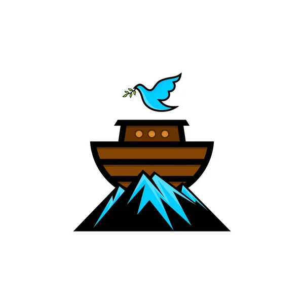 Logo Arka Noego Szczycie Góry Gołąb Gałązkami Oliwnymi Statek Ratowania — Wektor stockowy