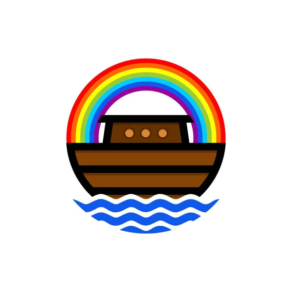 Logo Noemovy Archy Rainbow Symbol Paktu Holubi Olivovou Větví Loď — Stockový vektor