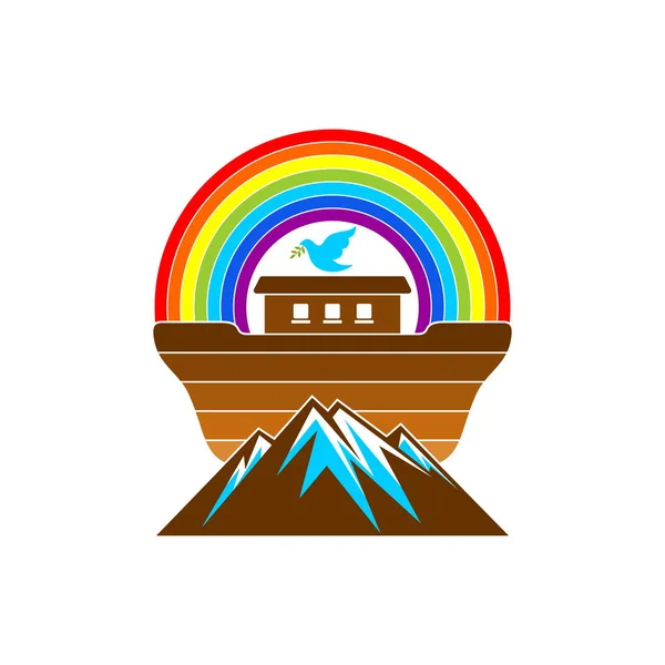 Logo Noemovy Archy Rainbow Symbol Paktu Holubi Olivovou Větví Loď — Stockový vektor