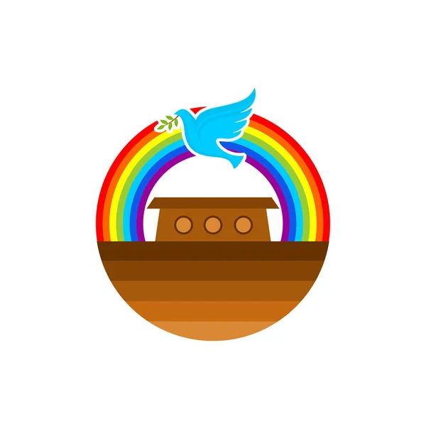 Logo Noemovy Archy Rainbow Symbol Paktu Holubi Olivovou Větví Loď — Stockový vektor