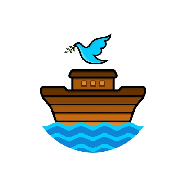 Logo Arca Noé Pomba Com Ramo Azeitona Navio Para Resgatar —  Vetores de Stock
