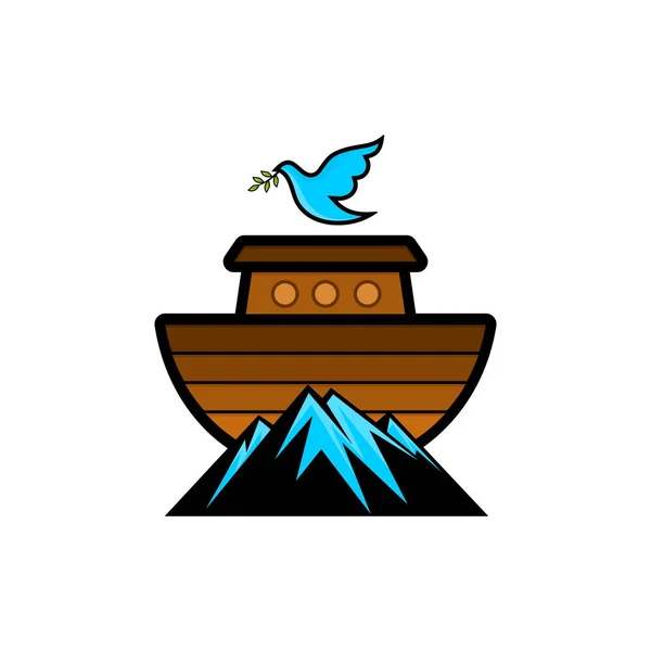 Logo Arca Noé Cima Montaña Paloma Con Una Rama Olivo — Vector de stock