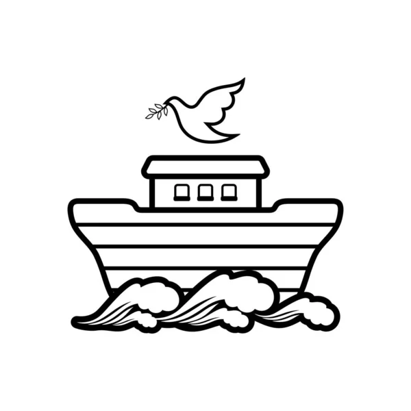 Логотип Ноева Ковчега Голубь Веткой Оливы Корабль Спасения Животных Людей — стоковый вектор