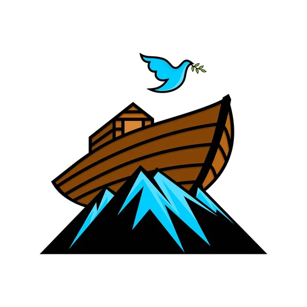 Logo Noemova Archa Vrcholu Hory Holubi Olivovou Větví Loď Záchranu — Stockový vektor