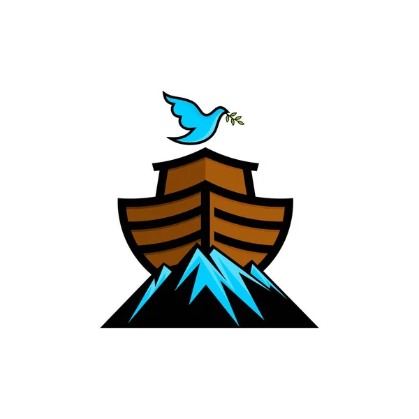 Logo Arca Noé Cima Montaña Paloma Con Una Rama Olivo — Vector de stock