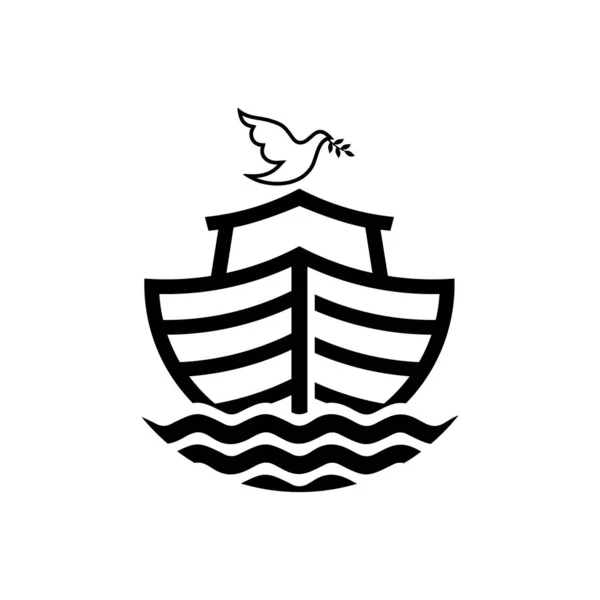 诺亚方舟的标志 一枝橄榄的鸽子 船从洪水中救出动物和人 圣经插图 — 图库矢量图片