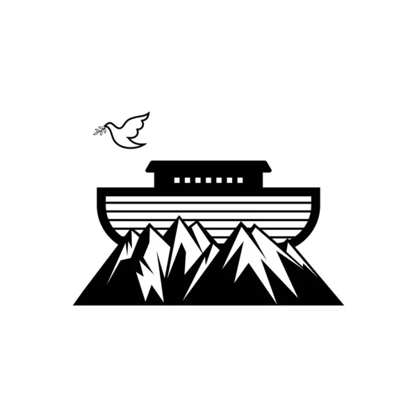 Logo Arca Noé Cima Montaña Paloma Con Una Rama Olivo — Vector de stock