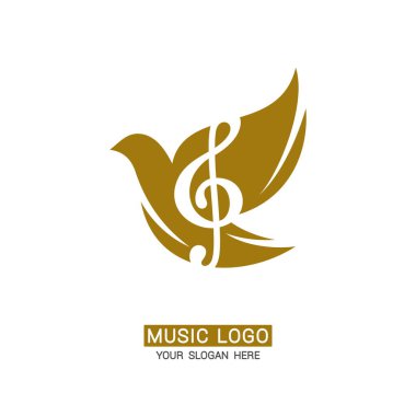 Müzik logosu. Güvercin arka planında tiz clef
