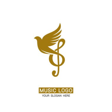 Müzik logosu. Güvercin arka planında tiz clef