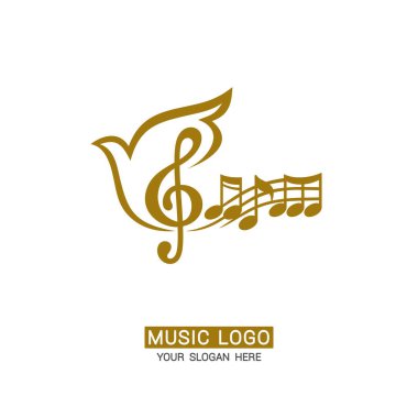 Müzik logosu. Güvercin arka planında tiz clef