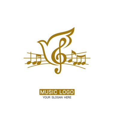 Müzik logosu. Müzik logosu. Güvercin arka planında tiz clef