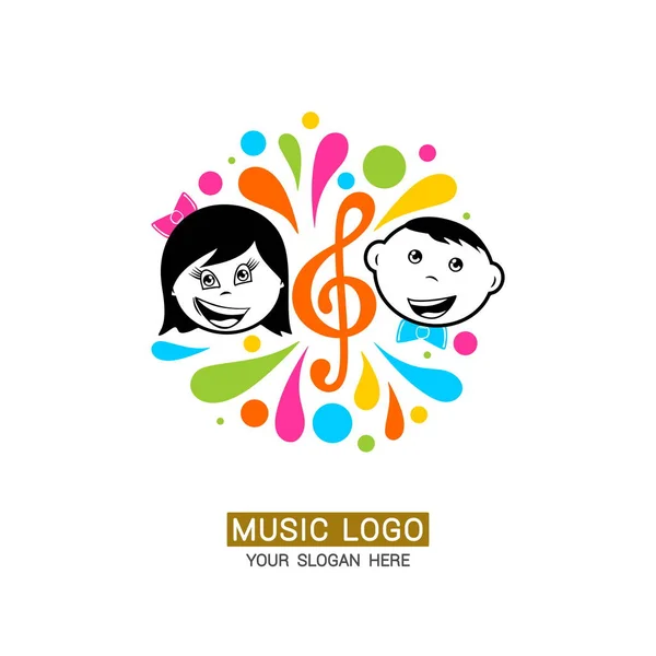 Müzik Logosu Renkli Elemanları Ile Bir Tiz Clef Arka Planda — Stok Vektör