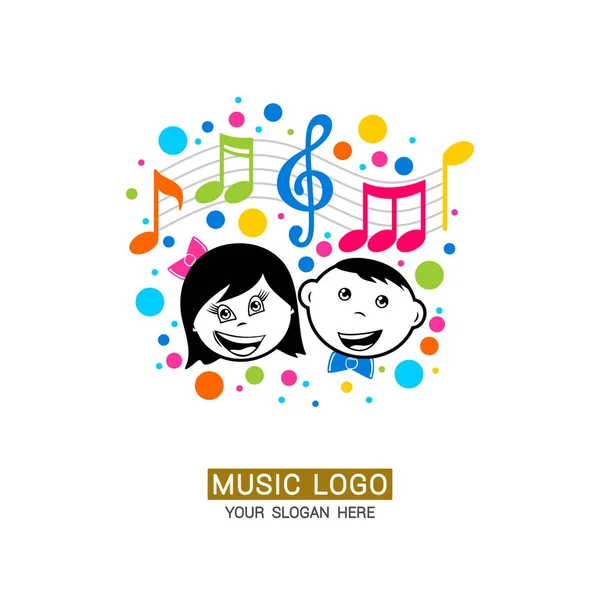 Logo Musical Garçon Fille Sur Fond Une Clef Triple Avec — Image vectorielle