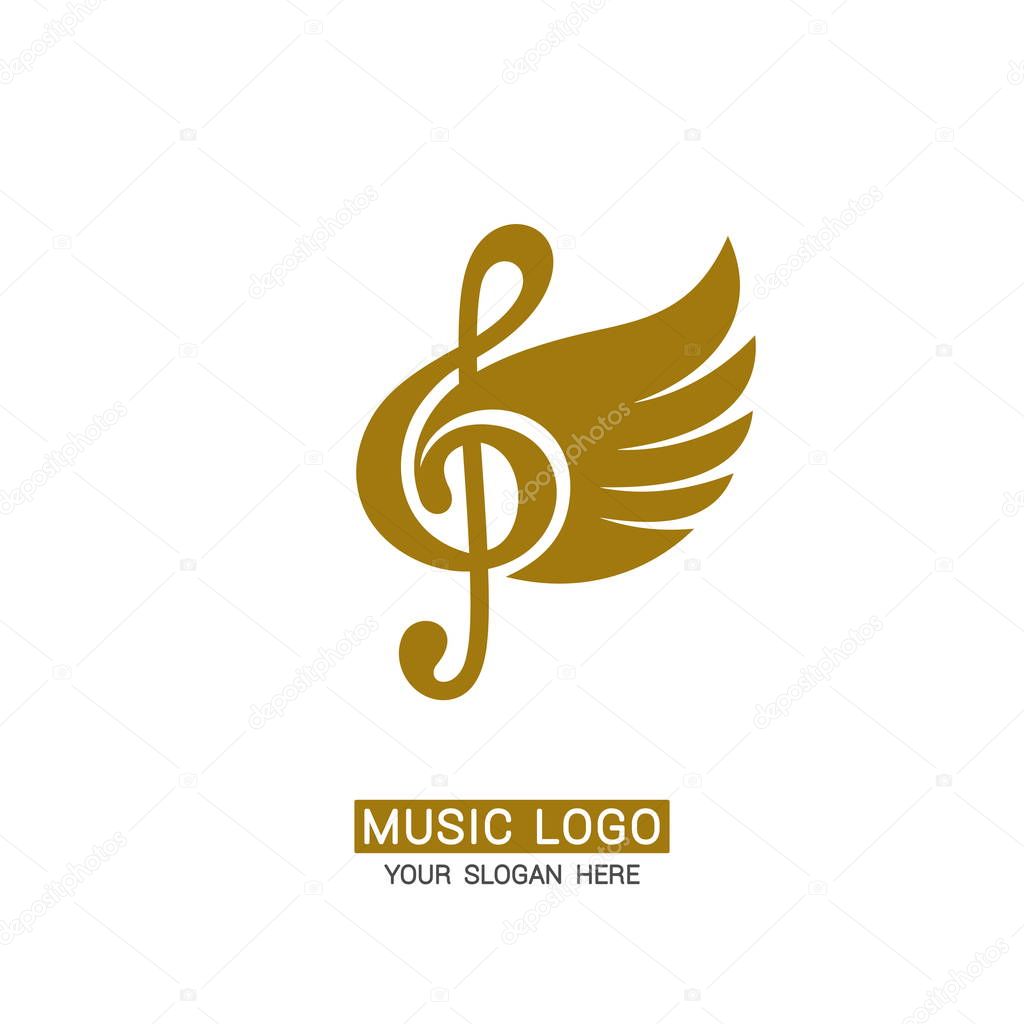Music logo. Winged treble clef.