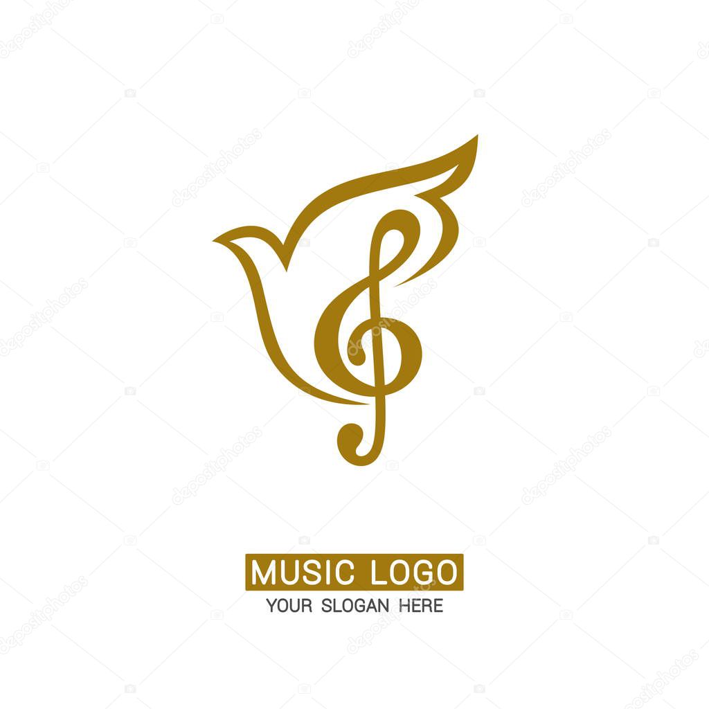 Music logo. Treble clef on a dove background