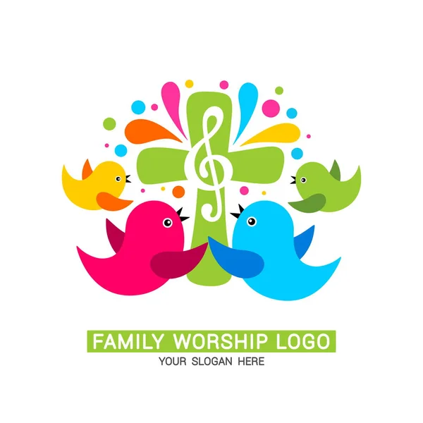 Family Worship Logo Family Glorifies God Sings Him Glory Praise — Stock Vector