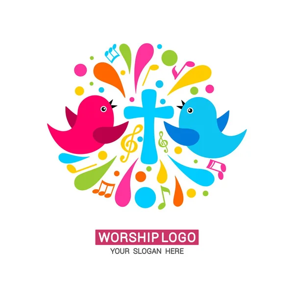 Ibadah Logo Keluarga Memuliakan Allah Bernyanyi Bagi Nya Kemuliaan Dan - Stok Vektor