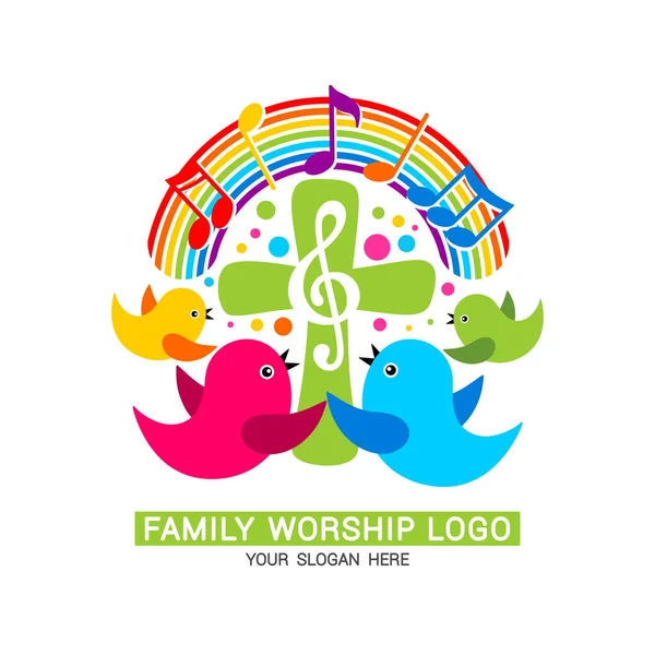 Family Worship Logo Family Glorifies God Sings Him Glory Praise — Stock Vector