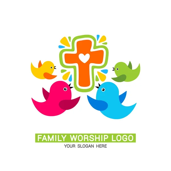 Family Worship Logo Family Glorifies God Sings Him Glory Praise — Stock Vector