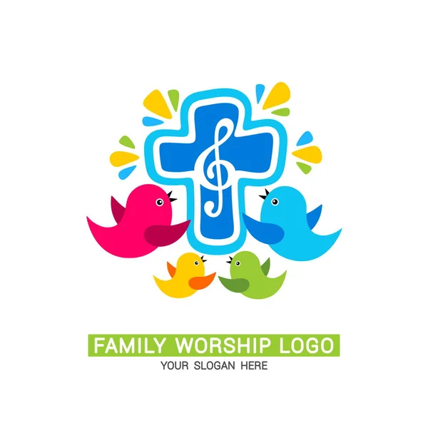 Family Worship Logo Family Glorifies God Sings Him Glory Praise — Stock Vector