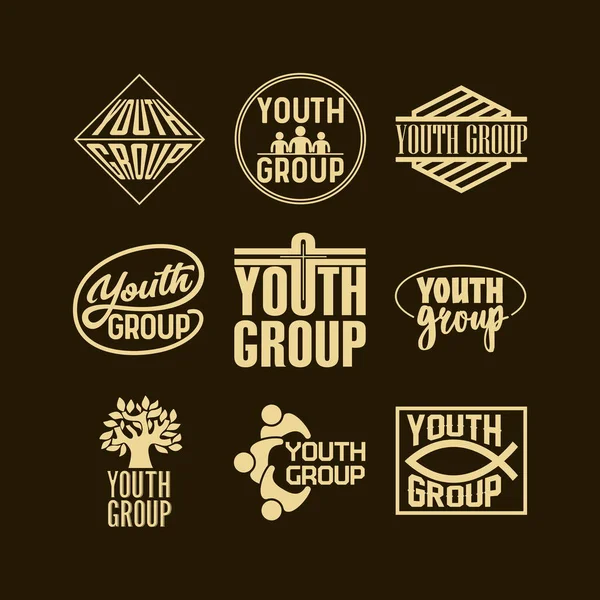 Logos Chrétiens Bannières Autocollants Groupe Jeunesse — Image vectorielle