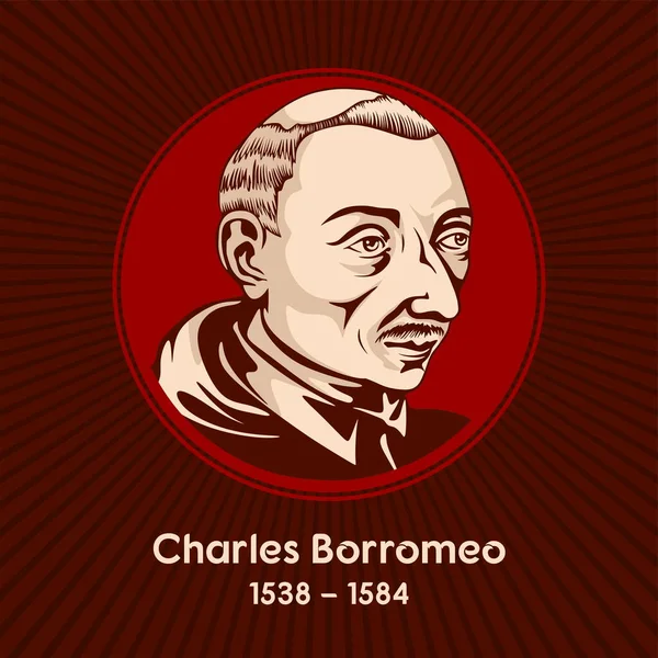 查尔斯 博罗米奥 Charles Borromeo 1538年 1584年 是米兰的拉丁大主教 1564年 1584年 是天主教的红衣主教 — 图库矢量图片