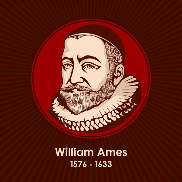 艾姆斯 William Ames 1576年 1633年 是一位英国新教徒 哲学家和争议主义者 他在荷兰呆了很长时间 并以卷入加尔文主义者和阿米尼亚人之间的争论而闻名 — 图库矢量图片
