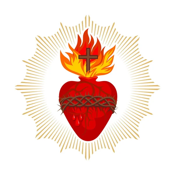 Jesus Kristus Heliga Hjärta Världens Herre Och Frälsare Korsa Den — Stock vektor